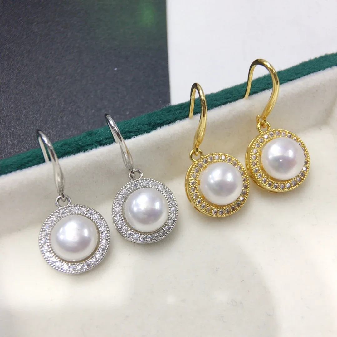 Refined Pavé Halo Round Pearl Hook Drop Earrings