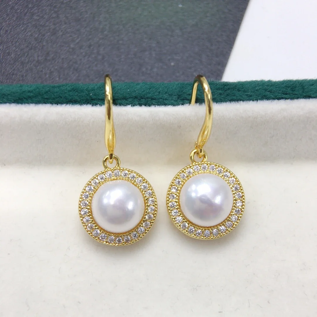 Refined Pavé Halo Round Pearl Hook Drop Earrings - Gold