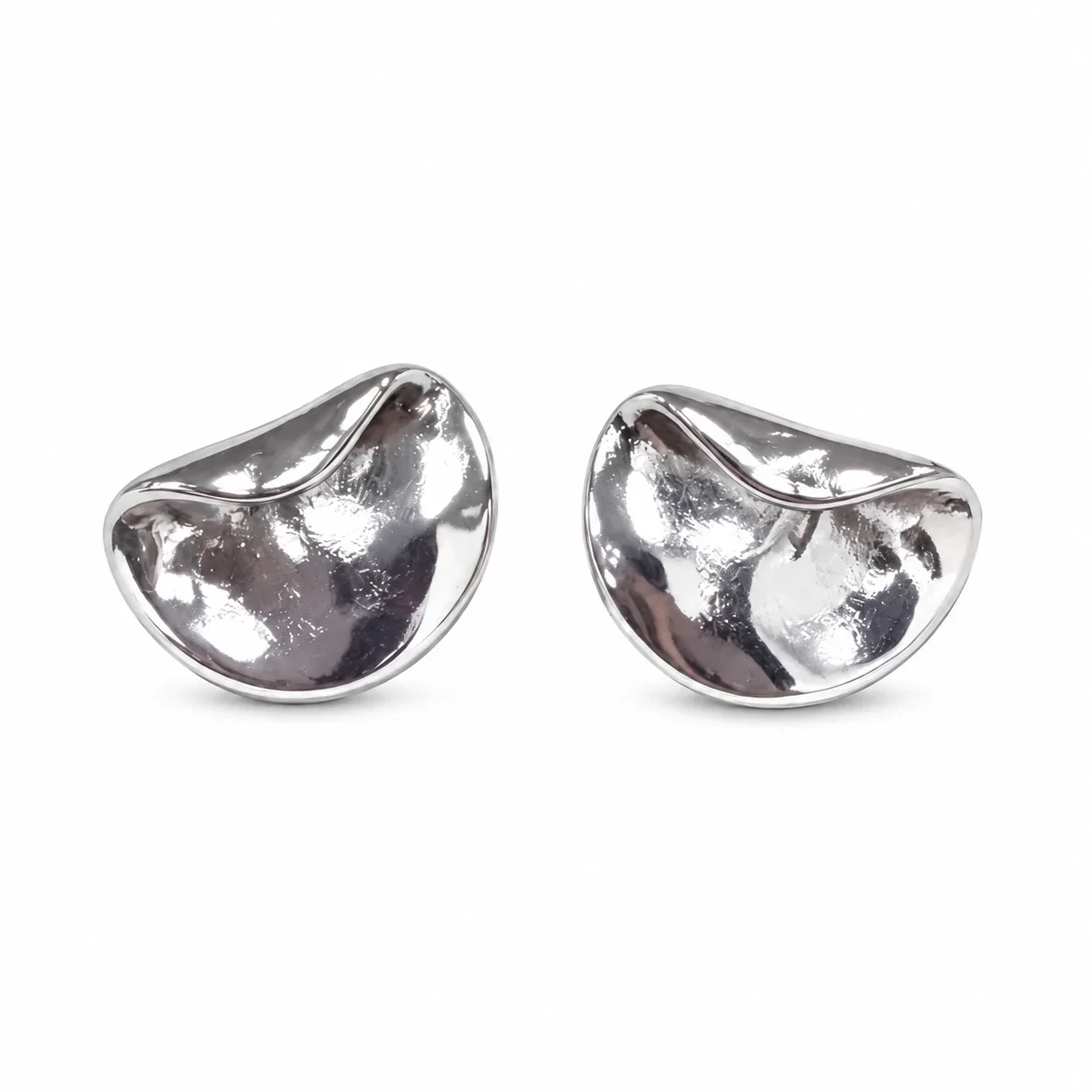 Sculptural 925 Sterling Silver Waved Dome Stud Earrings