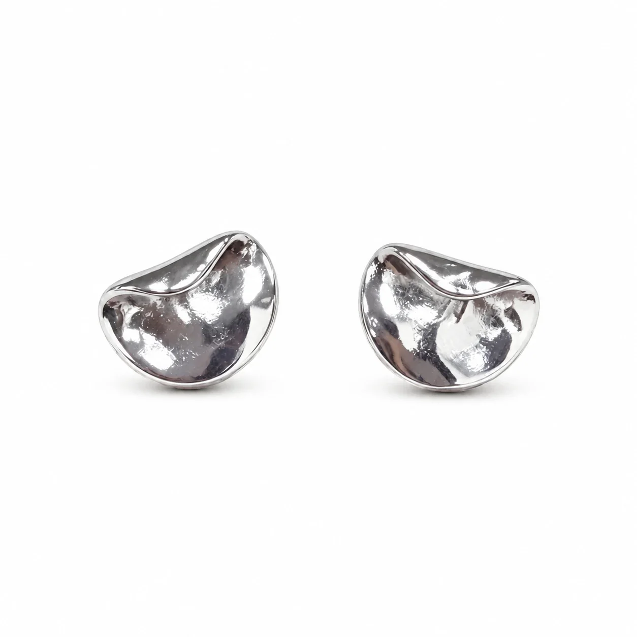 Sculptural 925 Sterling Silver Waved Dome Stud Earrings
