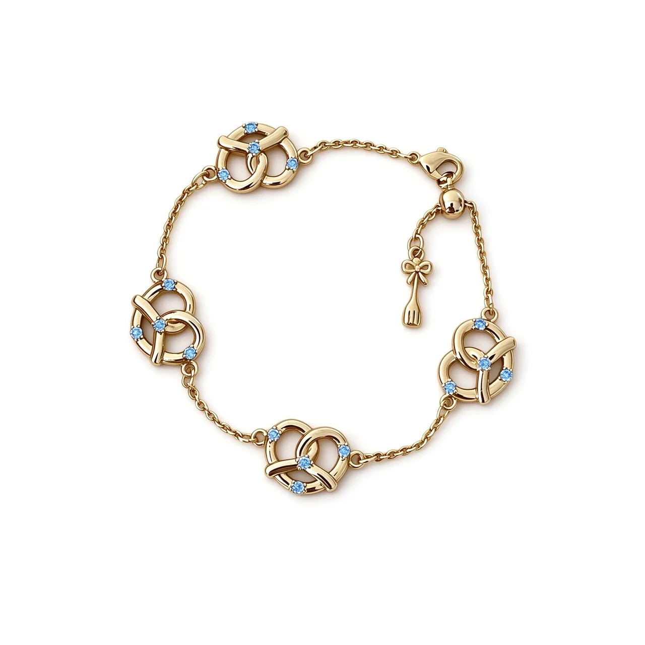 Vintage Copper Gold-Plated Knot Motif Blue Stone Bracelet