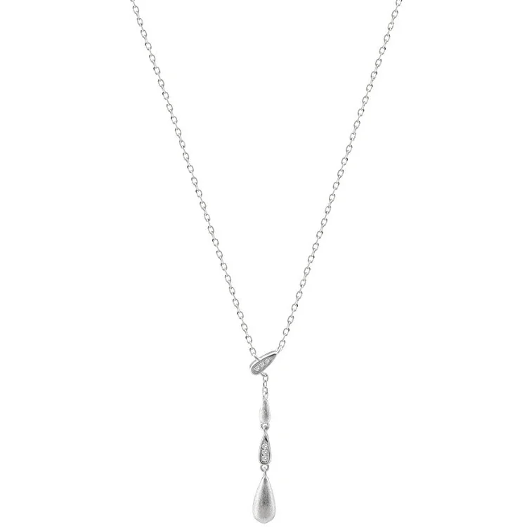 Brushed Teardrop Tassel 925 Sterling Silver Necklace