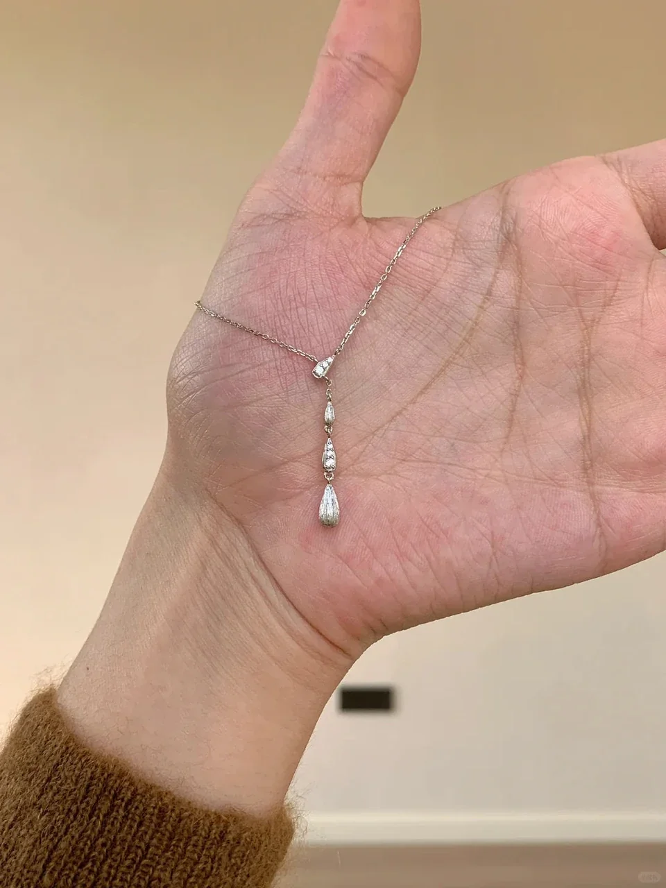 Brushed Teardrop Tassel 925 Sterling Silver Necklace - Silver
