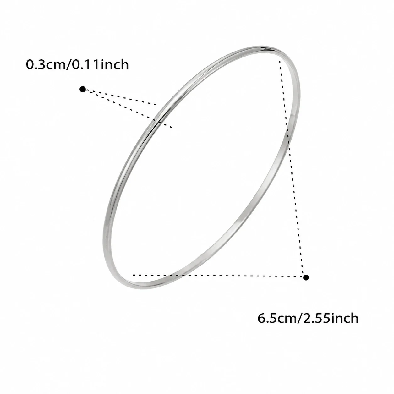 Refined Ribbed Slim Stainless Steel Bangle - Silver Smooth