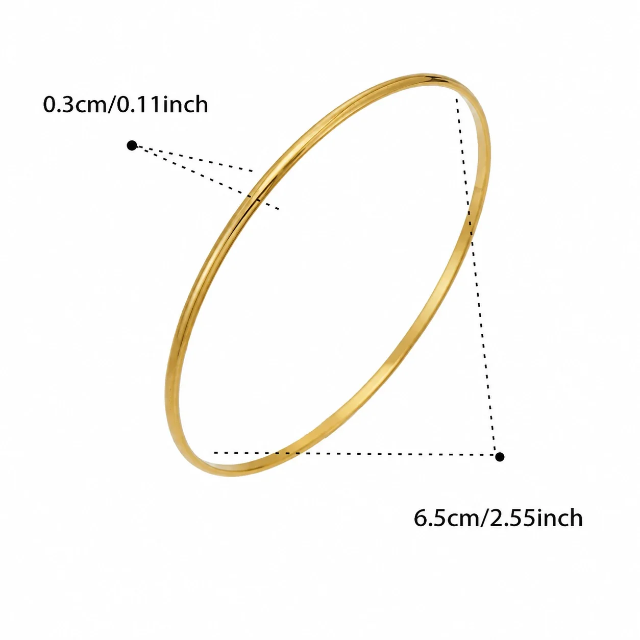 Refined Ribbed Slim Stainless Steel Bangle - Gold Smooth