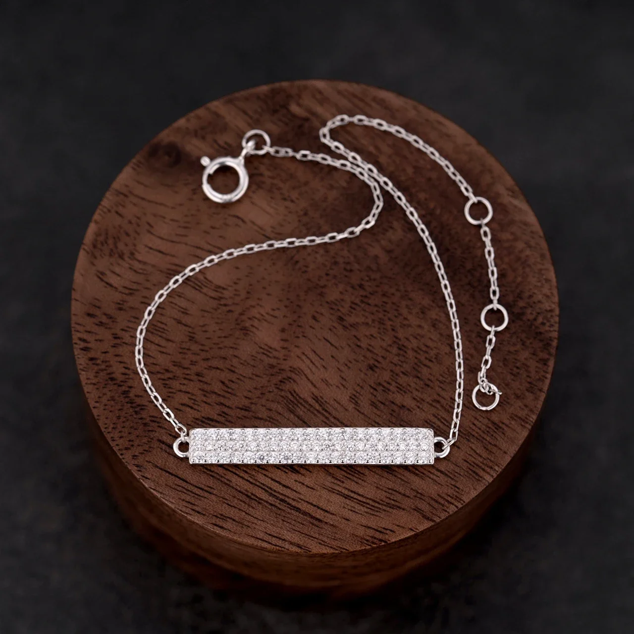 Pavé Bar Cable Chain 925 Sterling Silver Bracelets - Silver