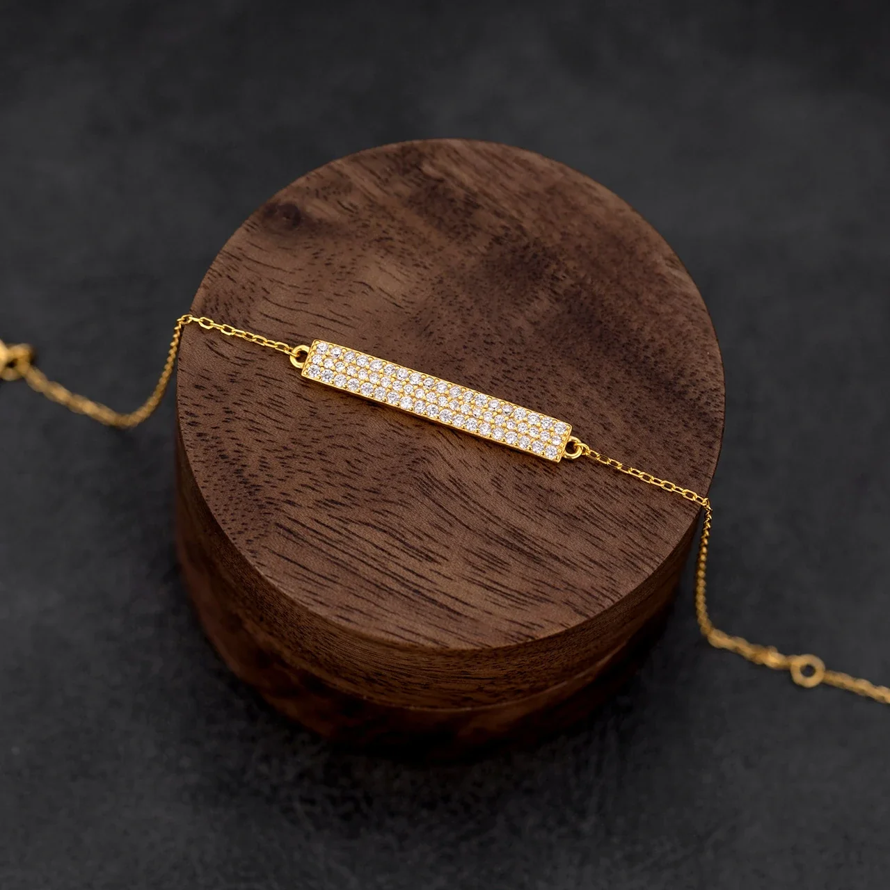 Pavé Bar Cable Chain 925 Sterling Silver Bracelets - Gold-tone