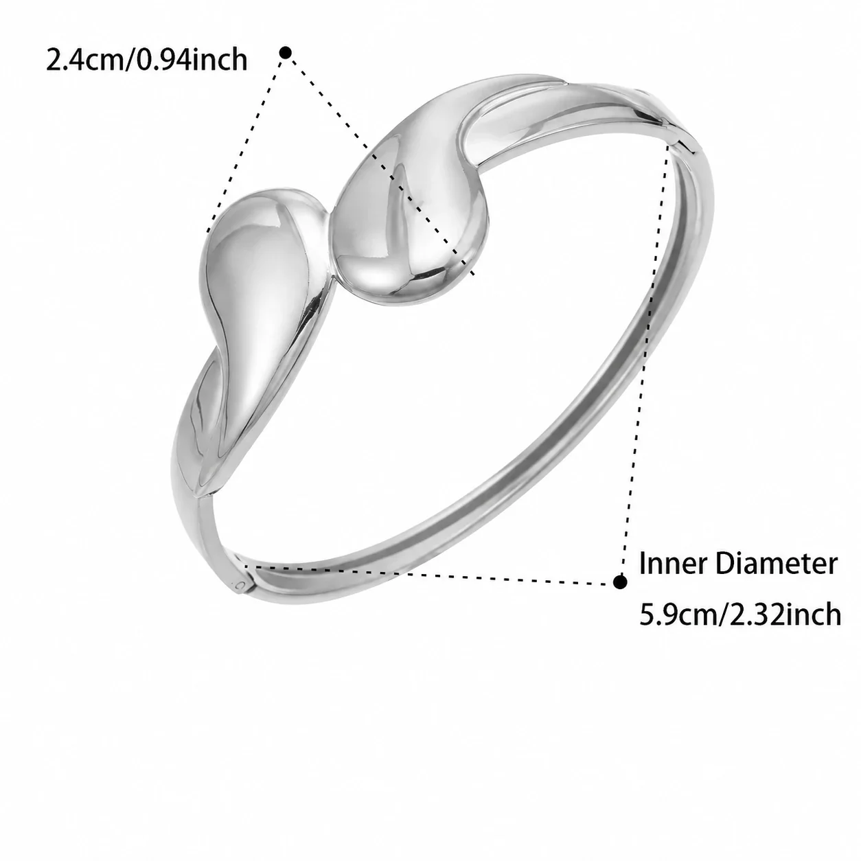 Sculptural Stainless Steel Teardrop Curb Bangle - Silver Teardrop