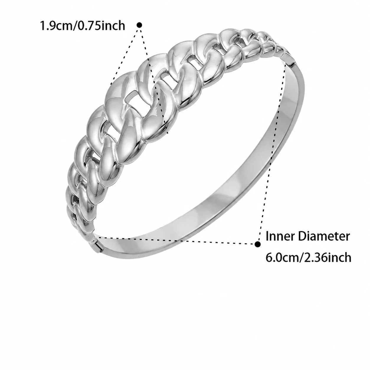 Sculptural Stainless Steel Teardrop Curb Bangle - Silver Curb