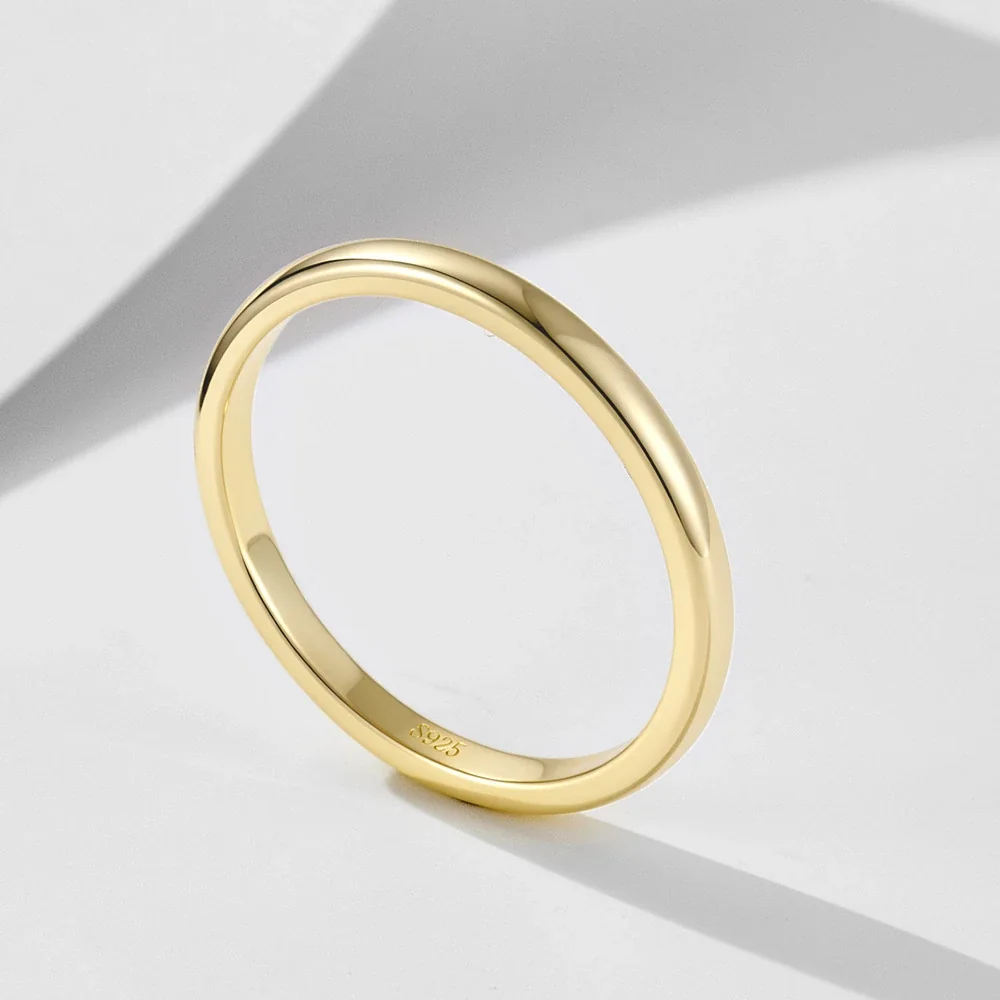 Polished Gold-Plated Slim Dome Band 925 Sterling Silver Ring