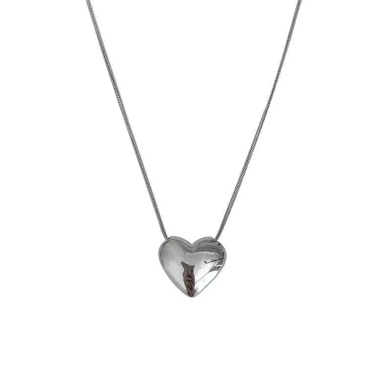 Minimal Polished Heart 925 Sterling Silver Box Chain Necklace
