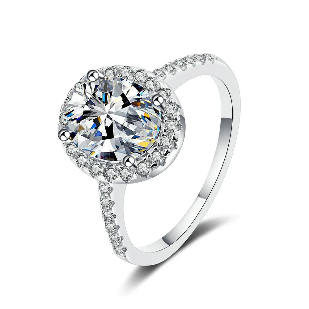 Radiant Oval Halo Pavé Band 925 Sterling Silver Ring