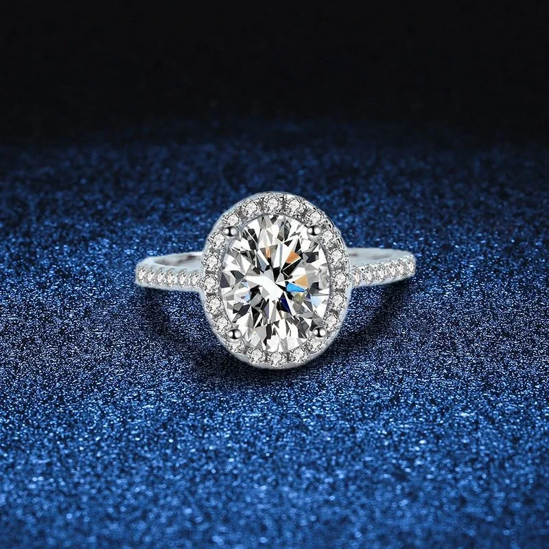 Radiant Oval Halo Pavé Band 925 Sterling Silver Ring