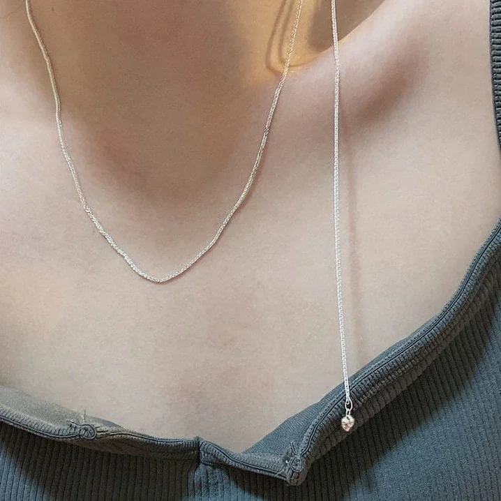 Adjustable Polished 925 Sterling Silver Heart Tassel Necklace