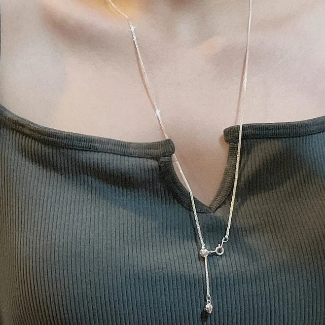 Adjustable Polished 925 Sterling Silver Heart Tassel Necklace