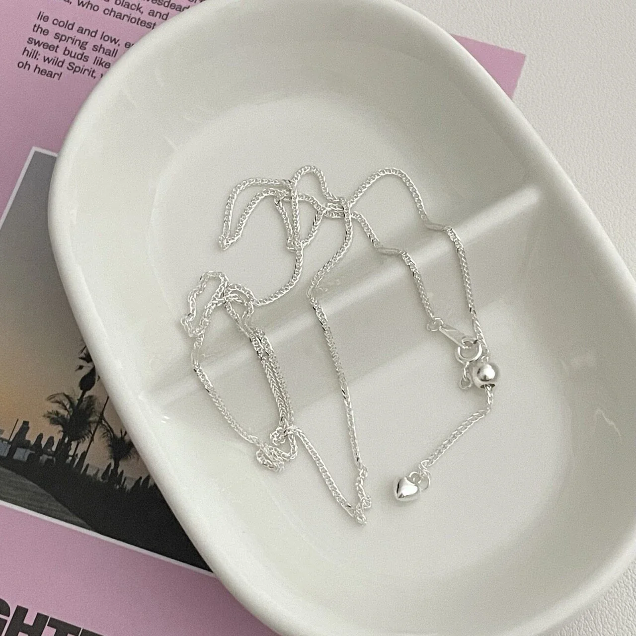 Adjustable Polished 925 Sterling Silver Heart Tassel Necklace - Silver
