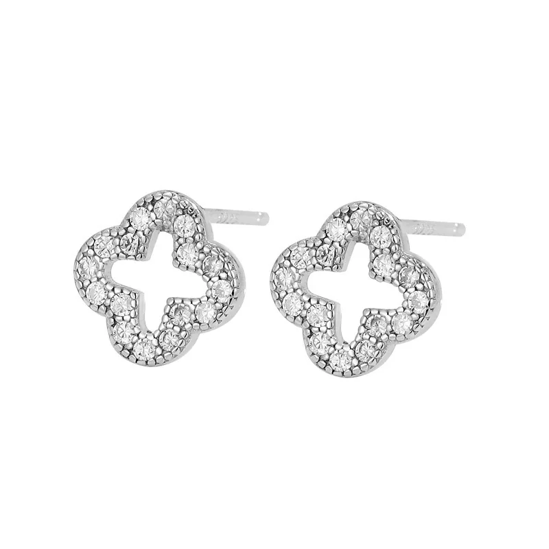 Openwork 925 sterling silver Pavé Clover Stud Earrings