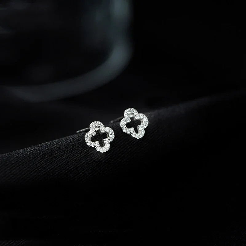 Openwork 925 sterling silver Pavé Clover Stud Earrings