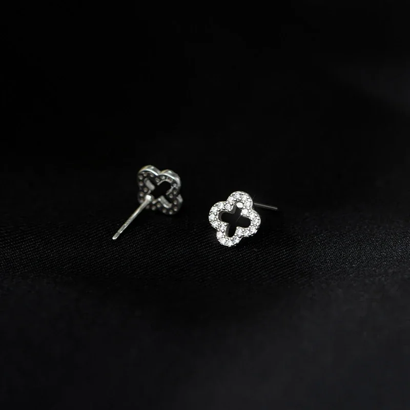 Openwork 925 sterling silver Pavé Clover Stud Earrings