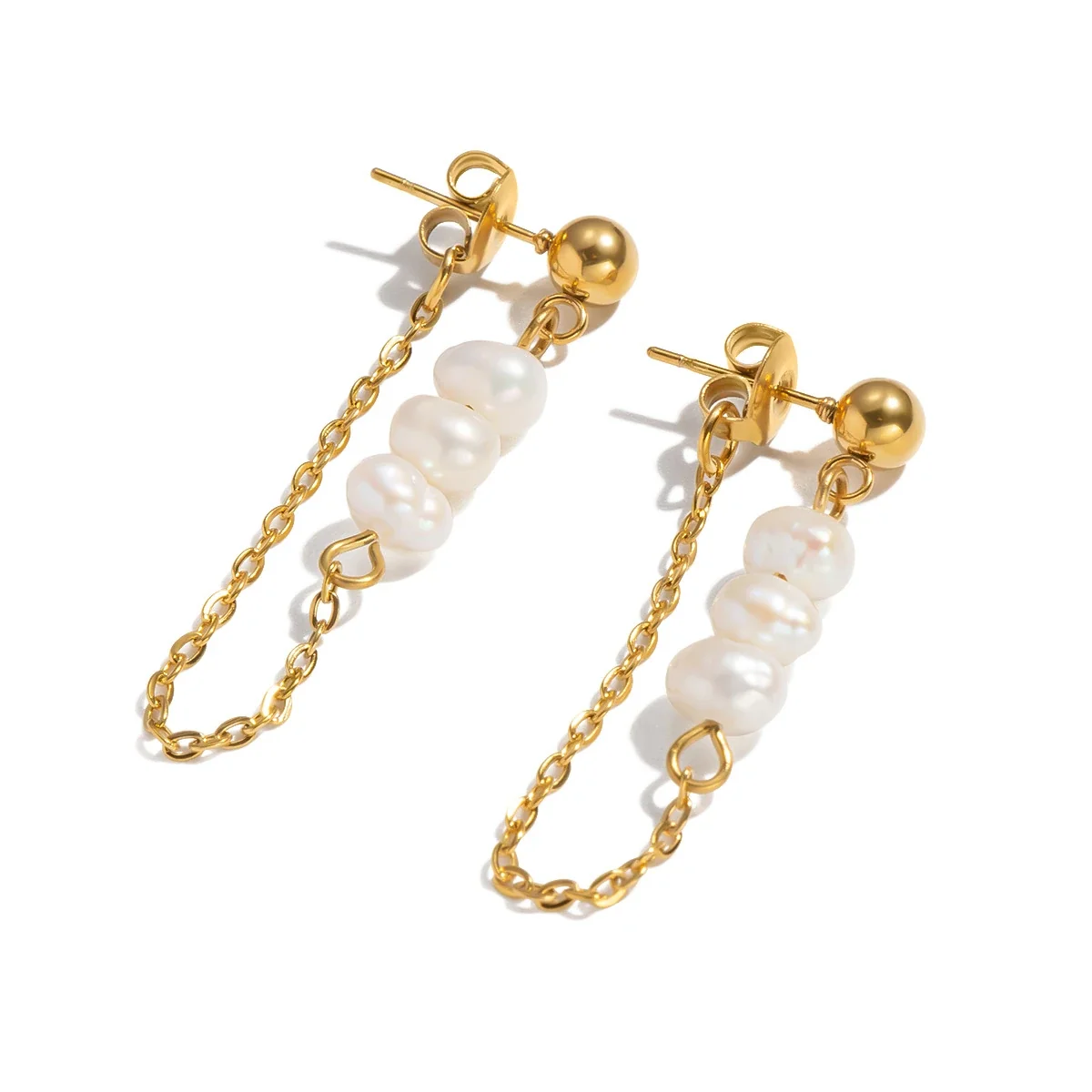 Baroque Pearl Loop Chain Stainless Steel Drop Earrings