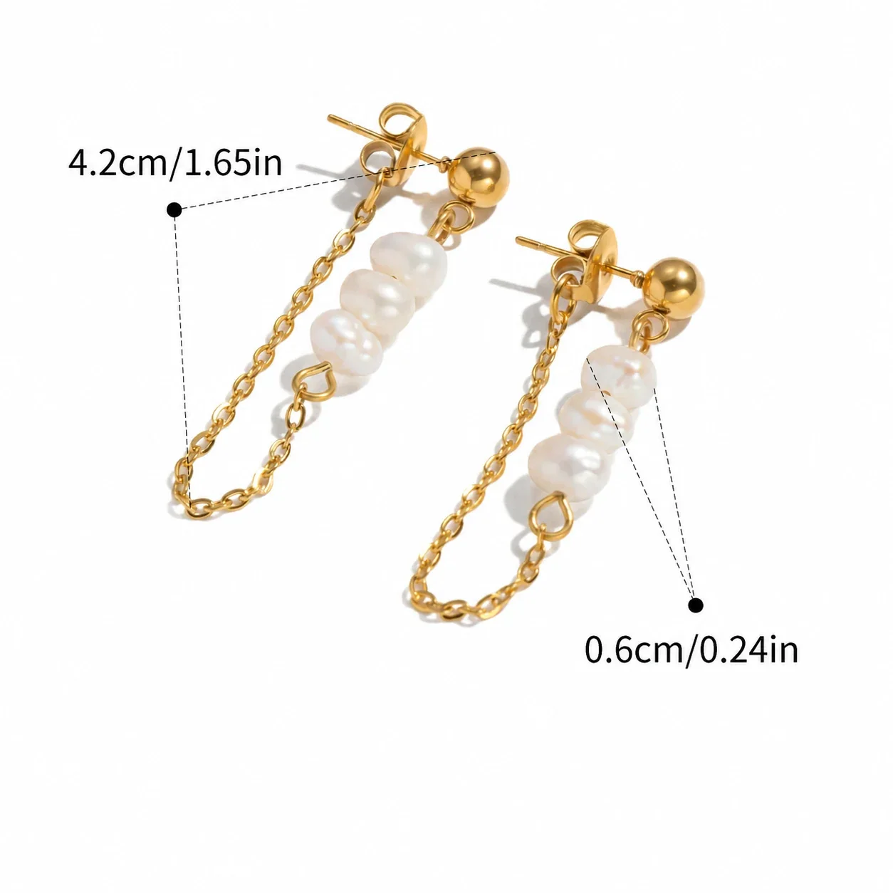 Baroque Pearl Loop Chain Stainless Steel Drop Earrings - Gold