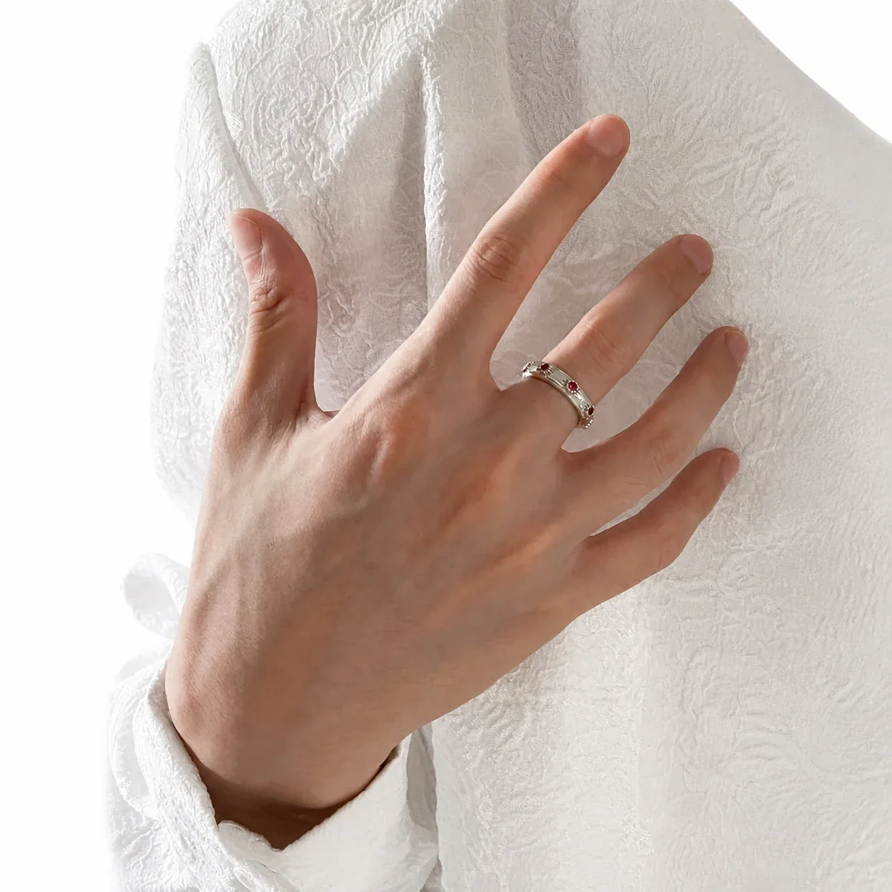 Irregular Silver-Plated Copper Open CZ Texture Ring