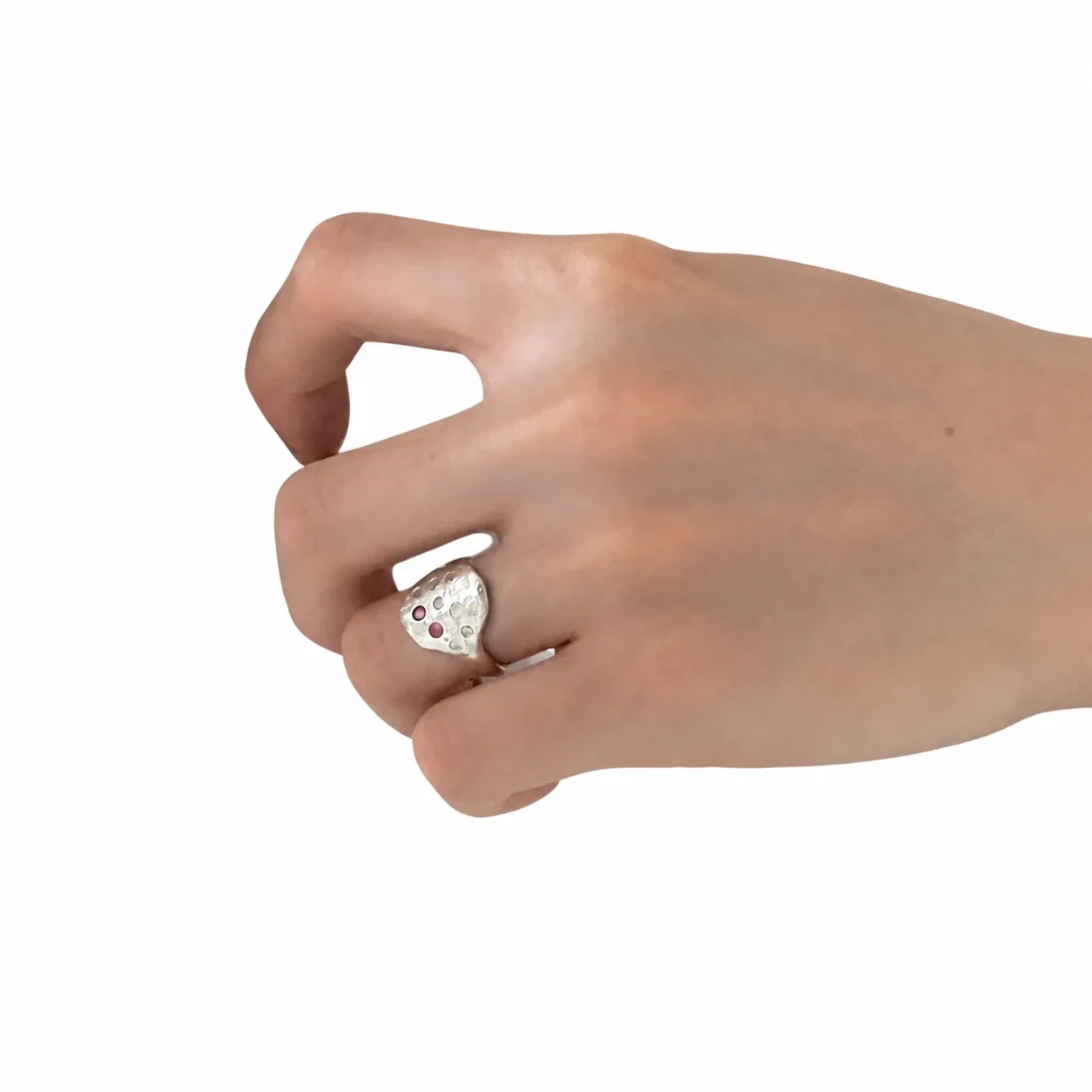 Irregular Silver-Plated Copper Open CZ Texture Ring - Silver Textured Open