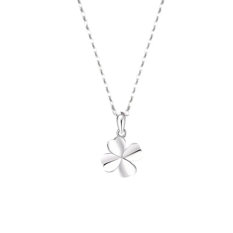 Polished 925 Sterling Silver Five-Heart Clover Pendant Necklace