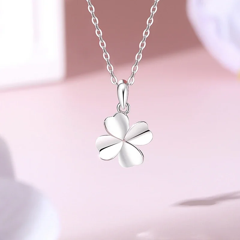 Polished 925 Sterling Silver Five-Heart Clover Pendant Necklace - Necklace · Silver Clover