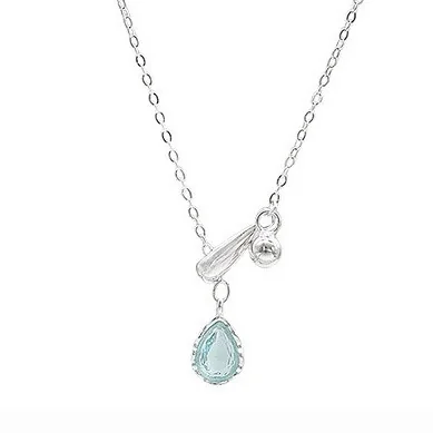 Delicate Blue Teardrop 925 Sterling Silver Bead Drop Necklace
