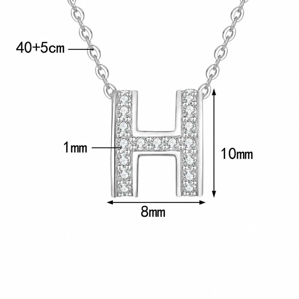 Polished H Initial 925 Sterling Silver Pavé Necklace - Silver