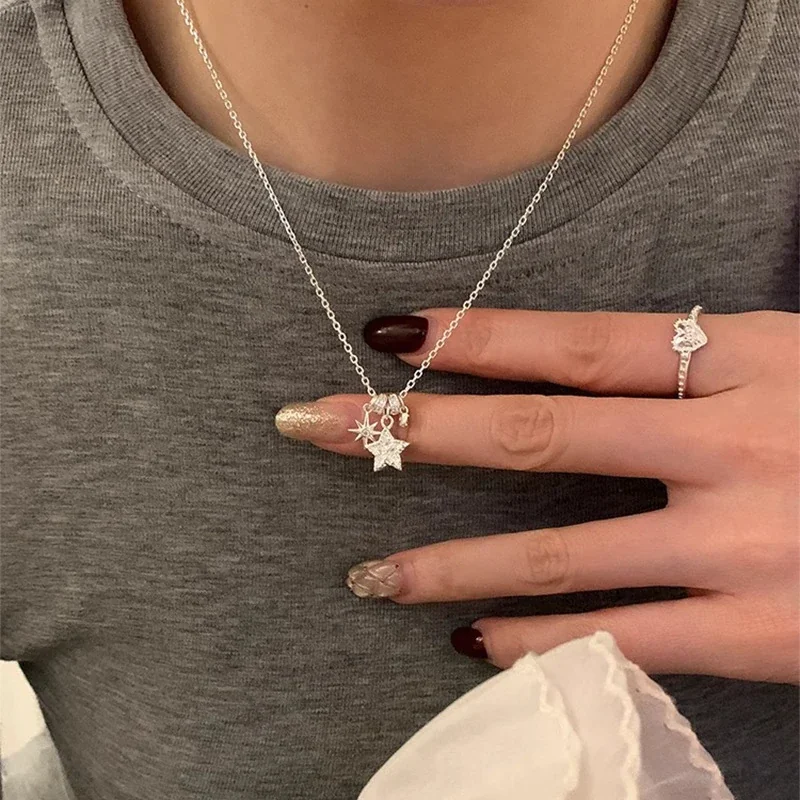 Celestial 925 Sterling Silver Sunburst Star Charm Necklace