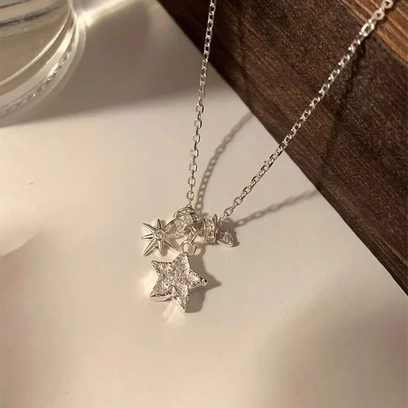 Celestial 925 Sterling Silver Sunburst Star Charm Necklace