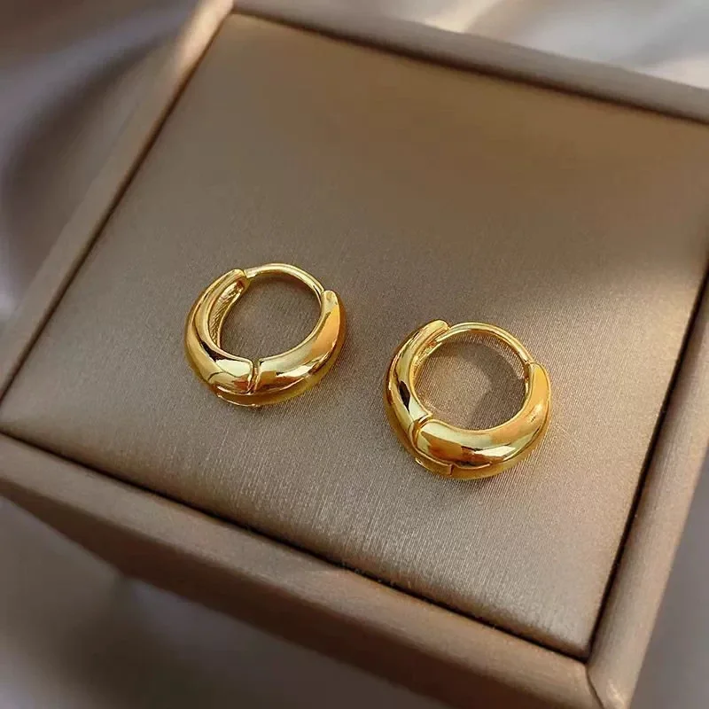 Sculpted Stainless Steel Dome Huggie Hoop Earrings
