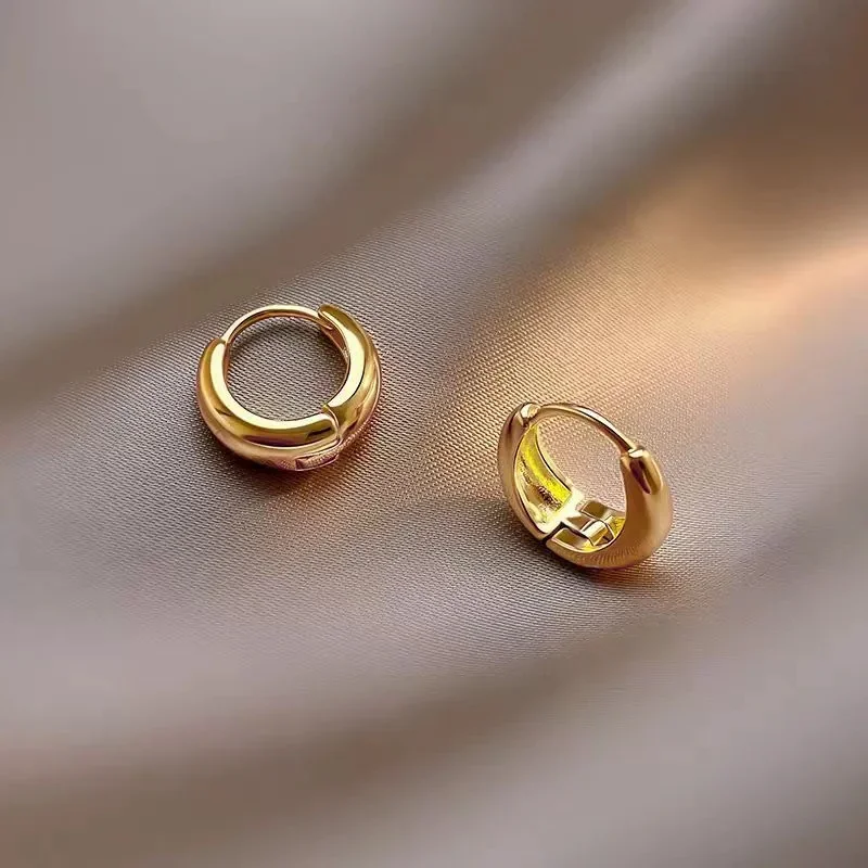 Sculpted Stainless Steel Dome Huggie Hoop Earrings