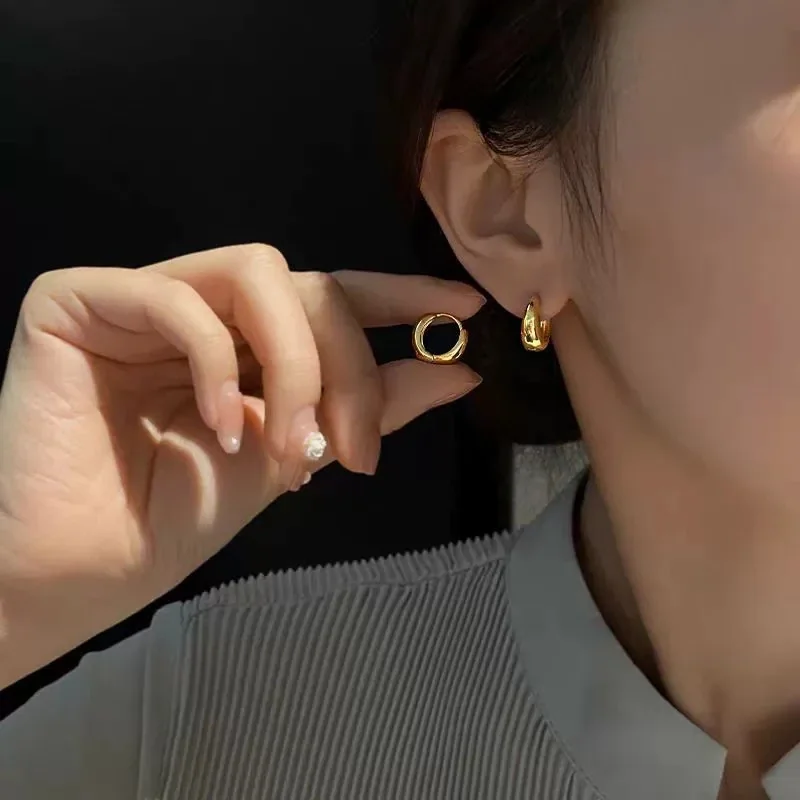 Sculpted Stainless Steel Dome Huggie Hoop Earrings