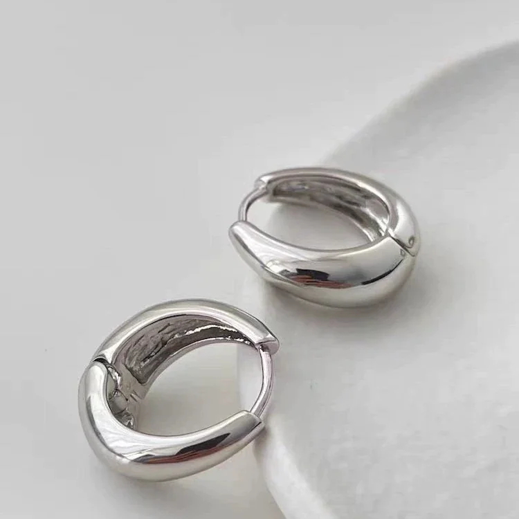 Sculpted Stainless Steel Dome Huggie Hoop Earrings - Silver