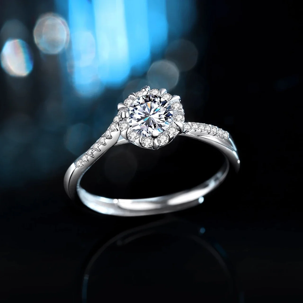 Floral Halo 925 Sterling Silver Twisted-Shank Ring