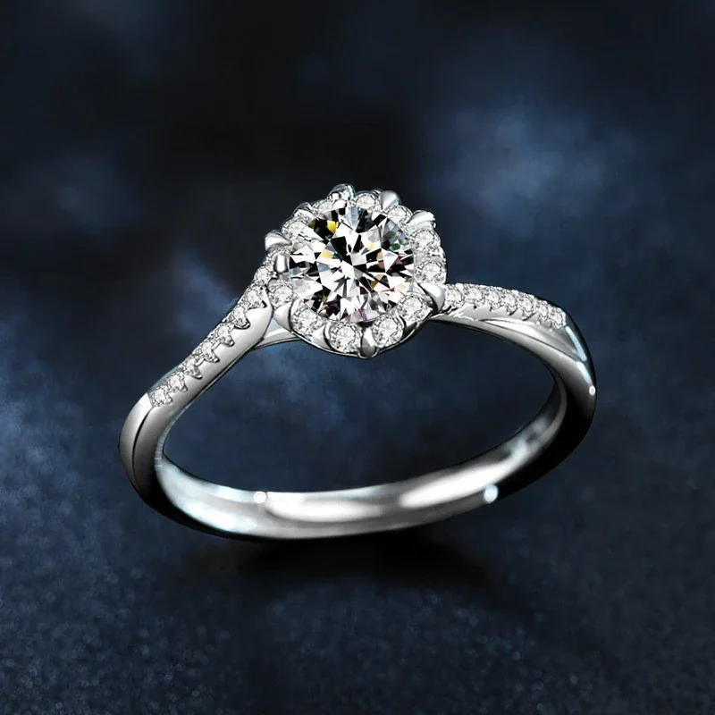 Floral Halo 925 Sterling Silver Twisted-Shank Ring