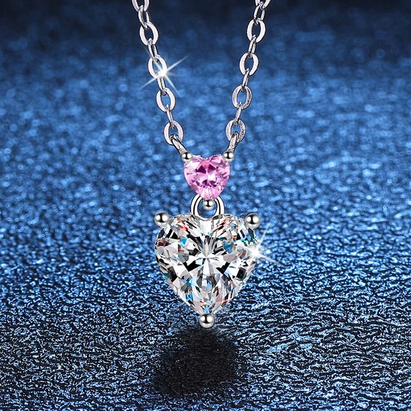 Dainty Double Heart Prong Moissanite 925 Sterling Silver Necklace