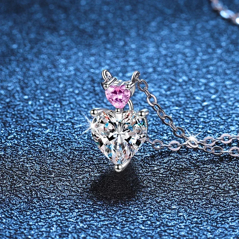 Dainty Double Heart Prong Moissanite 925 Sterling Silver Necklace