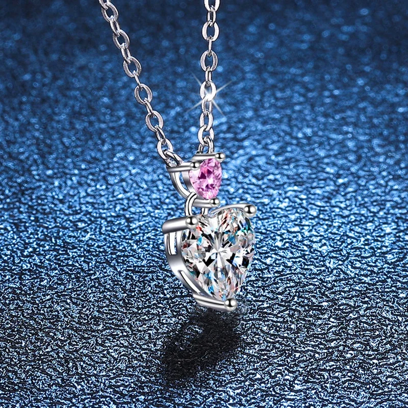 Dainty Double Heart Prong Moissanite 925 Sterling Silver Necklace