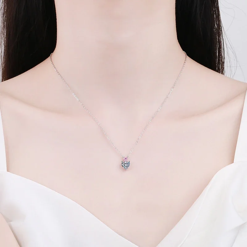 Dainty Double Heart Prong Moissanite 925 Sterling Silver Necklace