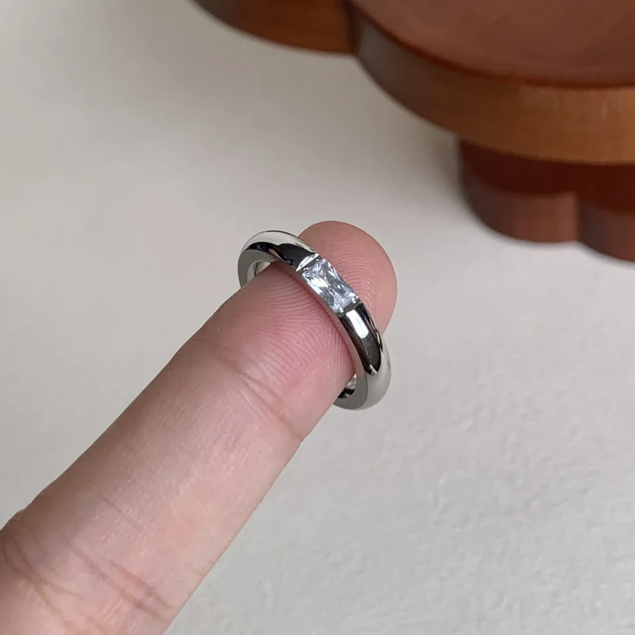 Refined Stainless Steel Bezel-Set Baguette Dome Ring
