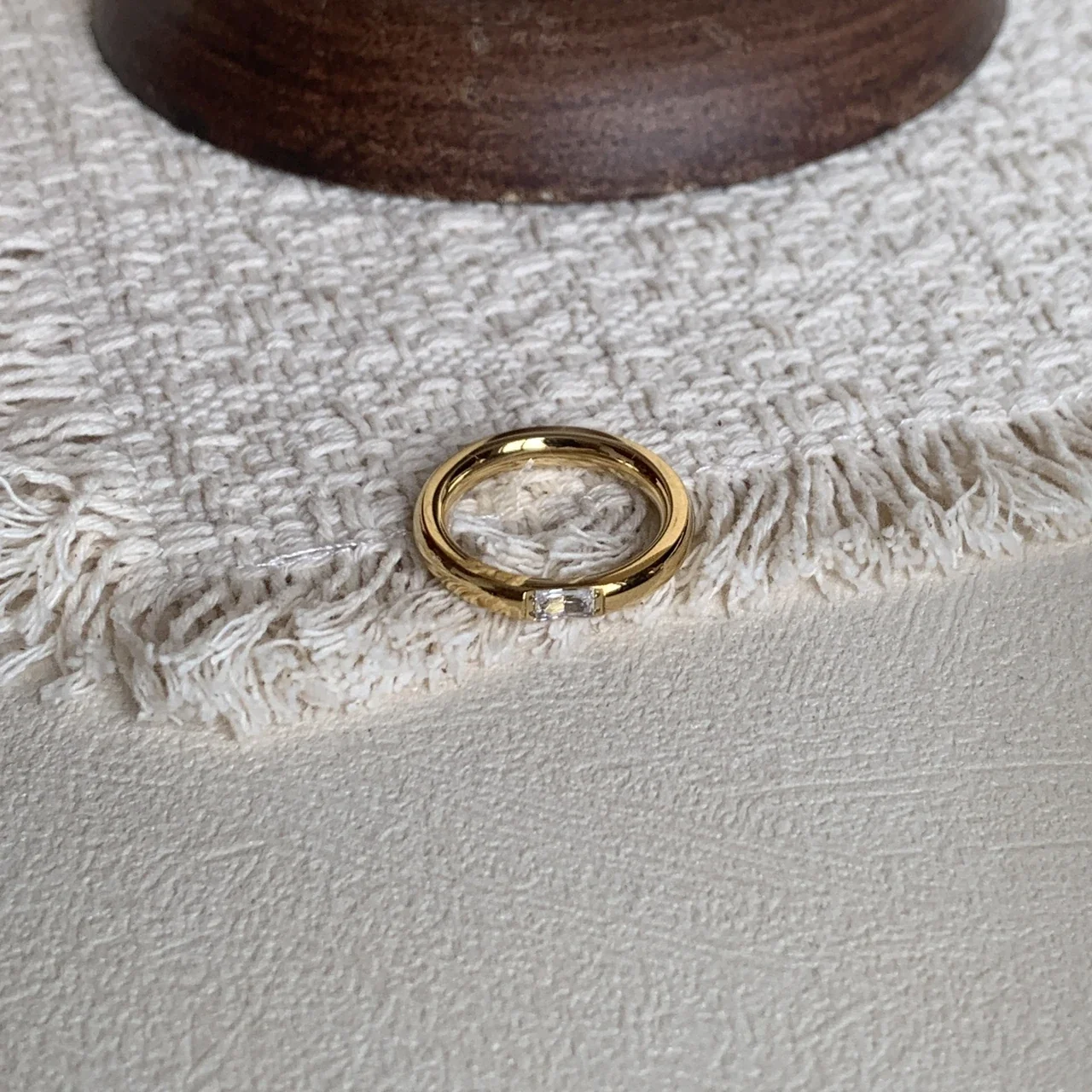 Refined Stainless Steel Bezel-Set Baguette Dome Ring - Gold