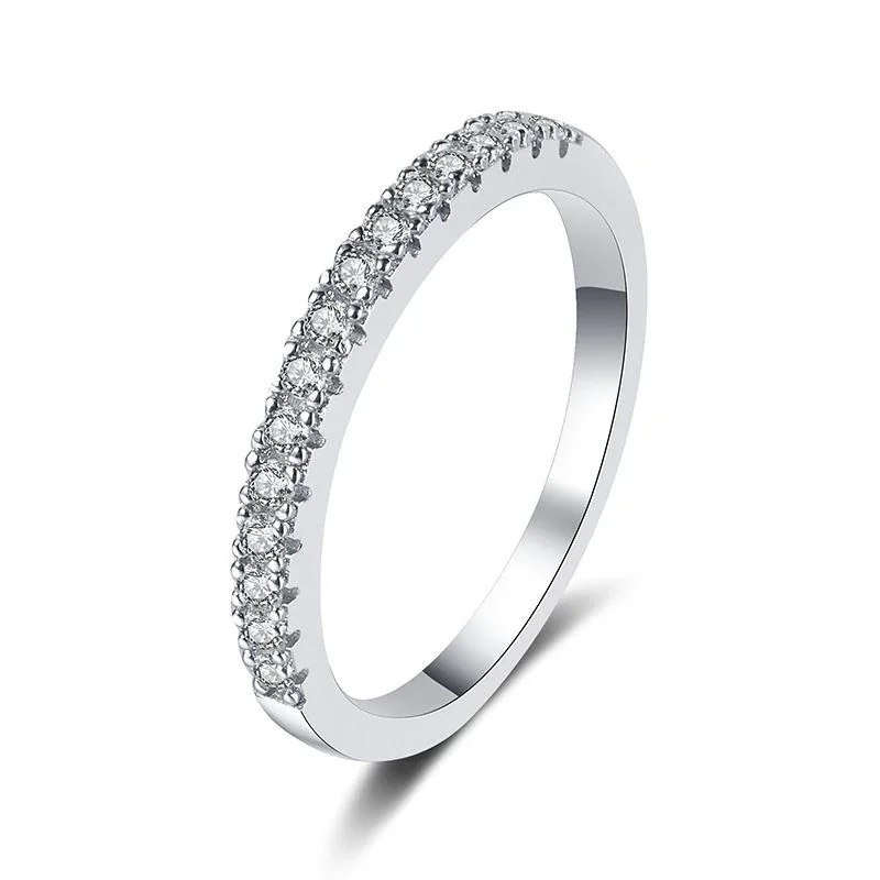 Refined Platinum-Plated Pavé Slim 925 Sterling Silver Ring