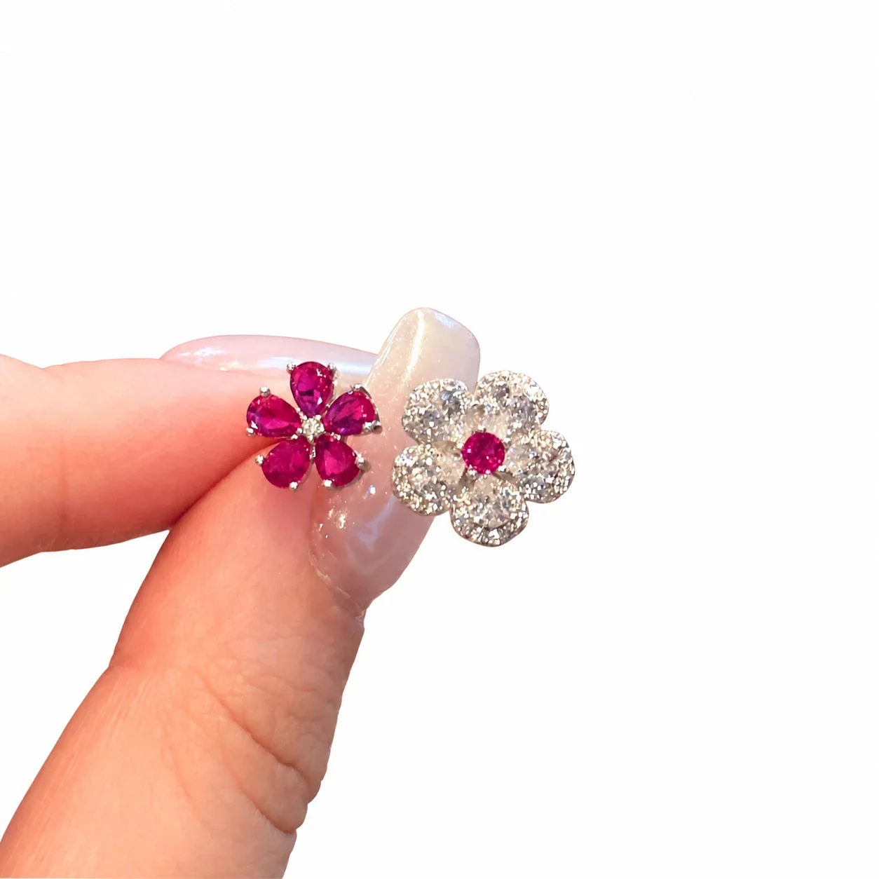 Radiant Silver-Plated Copper Twin Flower Open-Front Ring