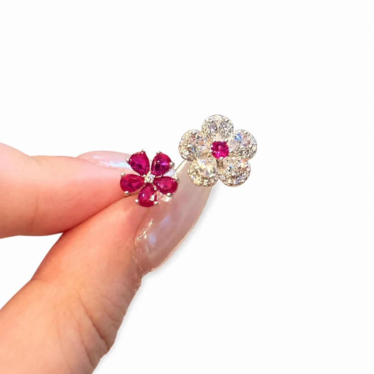 Radiant Silver-Plated Copper Twin Flower Open-Front Ring