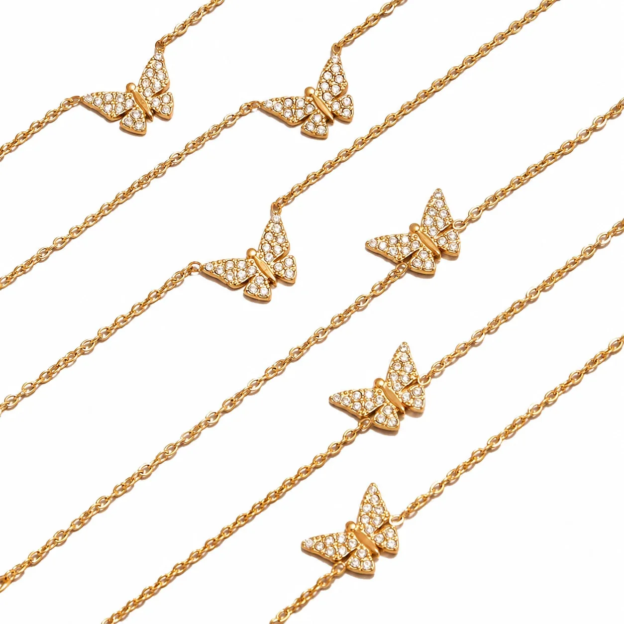 Delicate Pavé Butterfly Stainless Steel Jewelry Set