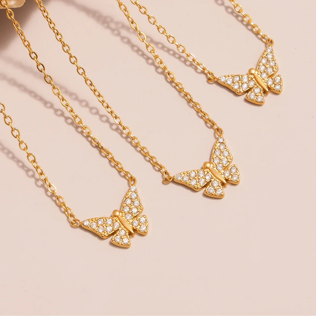Delicate Pavé Butterfly Stainless Steel Jewelry Set